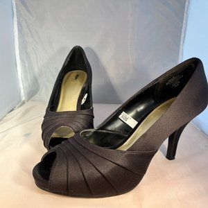 Black Satin Peep Toe Platform Pump Size 7